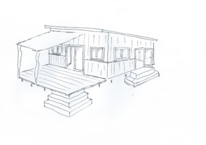 Tinyhaus Handskizze für den Wildnishof Entwurf Tiny-Haus